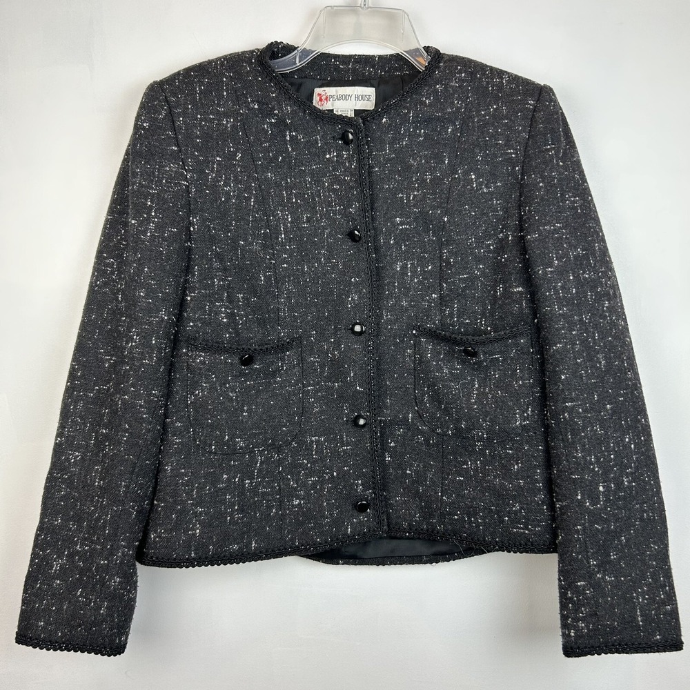 Peabody House Blazer Womens 12 Black Textured Jacket Wool Blend Lined Read
